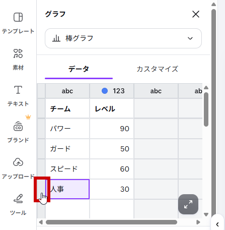 グラフの右側のマスをクリック