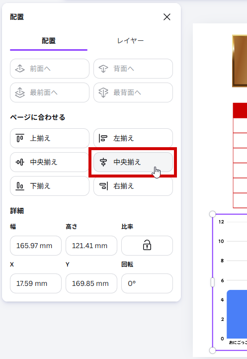 （左右）中央揃えにした後