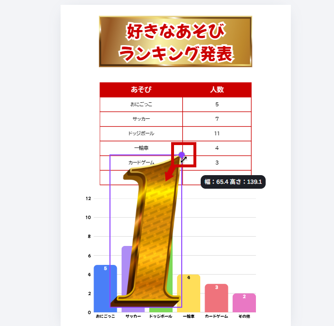1の数字を挿入