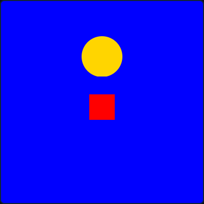 青い画面に赤い四角と黄色い円が出た画面