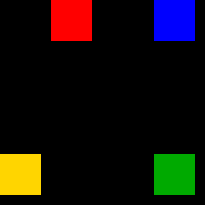 player_size を80にして4つの四角形が大きくなった画面