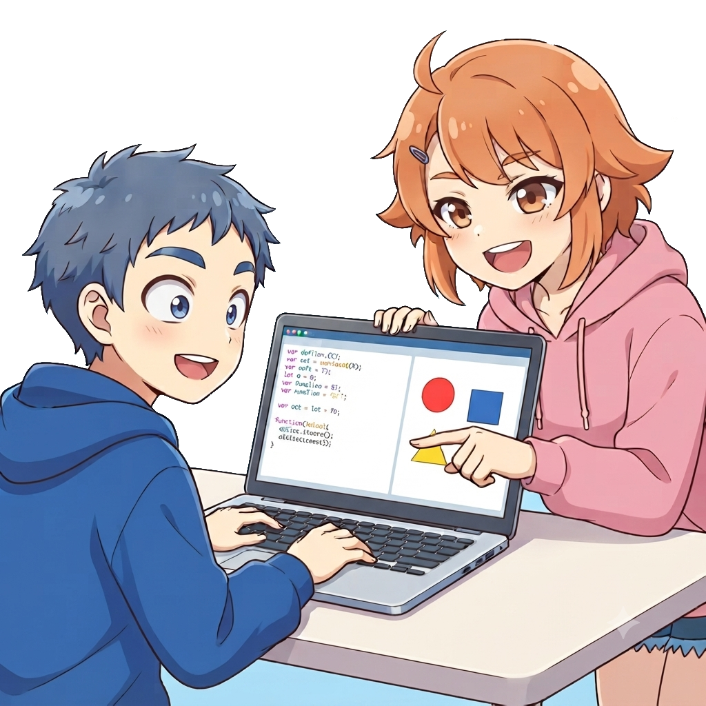 文字でコードを書いて図形を出すようす
