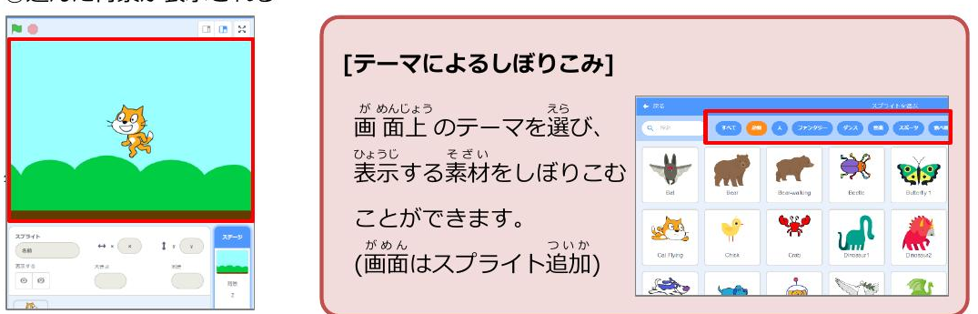 背景が表示された結果とテーマしぼりこみ